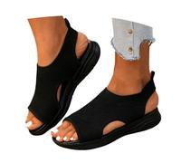 Generisch Summer Sandals for Women with Wedge Heel Open Heel and Elastic Mesh Upper Lightweight Comfortable Non-Slip for Leisure Travel Beach Walking in Black or White, Aa black, 37 EU 3X-Schmal