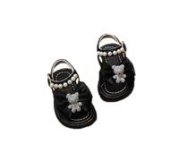 Generisch Summer Shoes Children's Flat Sandals with Pearls Breathable Slippers Children Summer Open Gold Beach Shoes Kid Girls Sandals with Bow Travel Leisure Sandals, black, 1 UK Child