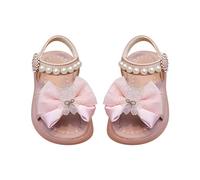 Generisch Summer Shoes Children's Flat Sandals with Pearls Breathable Slippers Children Summer Open Gold Beach Shoes Kid Girls Sandals with Bow Travel Leisure Sandals, red, 2.5 UK Child