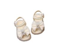Generisch Summer Shoes Children's Flat Sandals with Pearls Breathable Slippers Children Summer Open Gold Beach Shoes Kid Girls Sandals with Bow Travel Leisure Sandals, White, 4.5 UK Child