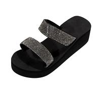 Generisch Summer Shoes Women's Slope Heel Thick Bottom Slippers Fashion with Butterfly Decoration Wear Beach Slippers Outside the House, black, 9 UK