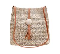 Generisch Summer Tassel Wooden Ball Wild Shoulder Bag Beach Leisure Bag (Brown, One Size)