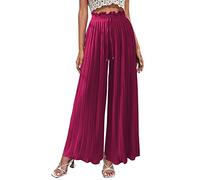 Generisch Summer Trousers Women's Comfortable Fabric Trousers Wide Pleated Trousers Wide Leg Summer Trousers with Drawstring Ruffle Trousers Breathable Relaxation Trousers Trouser Skirt Beach Trousers