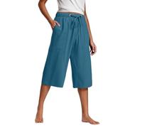 Generisch Summer Trousers Women's Lightweight Large Sizes Linen Trousers Summer Culotte 3/4 Capri Trousers Airy Summer Trousers with Pocket Muslin Trousers Knee-Length Bermuda Shorts Wide Leg Fabric