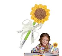 Generisch Sunflower Pens, Handmade Knitted Flower Pen, Satin Ribbon, Non-Slip Writing Grip, Colourful Supplies, 6 Pack, for Teachers Girls Favors Guests Cotton Thread