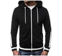 Generisch Sweat Jacket Men's Colour Block Slim Fit Hooded Jacket with Drawstring Full Zip Transition Jacket Plain Casual Autumn Jacket with Hood Comfortable Soft Leisure Jacket, black, XXL