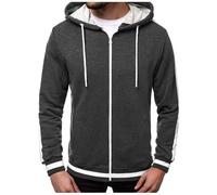 Generisch Sweat Jacket Men's Colour Block Slim Fit Hooded Jacket with Drawstring Full Zip Transition Jacket Plain Casual Autumn Jacket with Hood Comfortable Soft Leisure Jacket, gray, XL