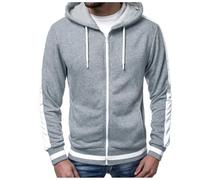 Generisch Sweat Jacket Men's Colour Block Slim Fit Hooded Jacket with Drawstring Full Zip Transition Jacket Plain Casual Autumn Jacket with Hood Comfortable Soft Leisure Jacket, lightgrey, L