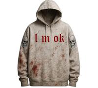 Generisch Sweat Jacket Men's Halloween Hoodie Bloody Print Pullover Casual Loose Fit Sweatshirt Warm Comfortable Streetwear Gothic Style Tennis Hoodie Men, a, XXL