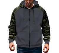 Generisch Sweat Jacket Men's Sporty Hooded Jacket Zip Hoodie with Hood Drawstring Warm Thick Hoodie Patchwork Design Zip Training Jacket Stretch Comfortable Jacket for Men, darkgray, S