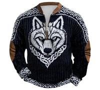 Generisch Sweat Jacket Men's Without Hood Pullover Costume Cardigan Turtleneck Sweater Work Jumper Men Autumn Medieval with Zip Nordic Odin Myth Viking Costume, black, M