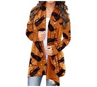 Generisch Sweat Jacket Women's Large Sizes Carnival Women Casual Pumpkin Print Pleated Long Sleeve Open Jacket Rainbow Cardigan, orange, 4XL
