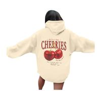 Generisch Sweat Jacket Women's Large Sizes Women's Hoodie with Cherry Pattern Hat Black Women, beige, S