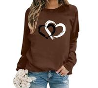 Generisch Sweat Jackets Valentine's Day Women's Long Sleeve Crew Neck Sweatshirts Letter Print Lightweight Loose Sweatshirts Blouse Top with Women, brown, XXL