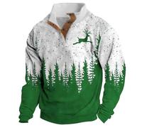 Generisch Sweat Pullover with Buttons Men's Cotton Without Hood Christmas Sweat Jacket Splicing Colour Block Casual Sweater Jacquard Sports Top Winter Transition Coat, Green, M