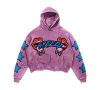 Generisch Sweatshirt Men's Y2K Vintage Skull Print Casual Hoodie College Style Gothic Long Sleeve Hoody Loose Oversized Street Retro Couple Hoodies Halloween Outfit Fashion Comfortable, purple, XXL