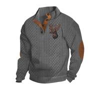 Generisch Sweatshirts Men's Without Hood, Nordic Mythology Viking Pullover with Button Placket and Stand-Up Collar Casual Jumper Elbow Patches Work Jumper Autumn Winter Jumper Casual Jumper, gray, XL