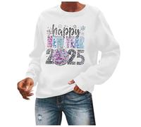 Generisch Sweatshirts Women's Sequins 2025 New Year's Eve Party Sweatshirt Glitter Holiday Long Sleeve Pullover Tops Pair Jumper, White, XXL
