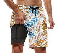 Generisch Swim Shorts Men's Short Swimming Trunks with Compression Lining, Short Swimsuits for Men, 5 Inch Inseam, Inner Lining, Men's Swimming Trunks Surfing Men, Light yellow, 4XL