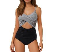 Generisch Swimsuits For Women Women Swimsuits Cutout High Waist Swimsuit Wrap Look Tie Back 1 Piece String Swimsuit Women, black, XL