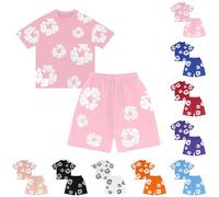 Generisch T-Shirt and Shorts Set Boys Girls Summer Tracksuit Jogging Suit Streatwear Y2k Hip Hop Short Sleeve T-Shirt and Trousers with Cotton Wreath Unisex 2-Piece Tracksuit Cotton Sports Suit, @05