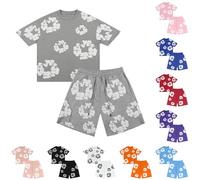 Generisch T-Shirt and Shorts Set Boys Girls Summer Tracksuit Jogging Suit Streatwear Y2k Hip Hop Short Sleeve T-Shirt and Trousers with Cotton Wreath Unisex 2-Piece Tracksuit Cotton Sports Suit, @12