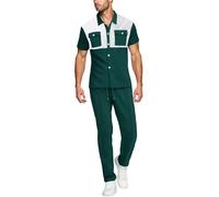 Generisch Taekwondo Men's Tracksuit Summer Men's Two-Piece Set with Square Chest Pockets and Short Sleeves, Shirt and Trousers Suit Taekwondo Children, Dark green, L
