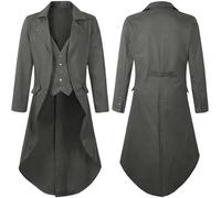 Generisch Tailcoat Men's Victorian Jacket Court Rock Steampunk Coat Gothic Tuxedo Long Classic Coats Palace Trench Coat Vintage Theatre Performance Clothing Cosplay Halloween, gray, M