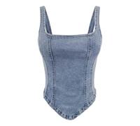 Generisch Tank Top Women's Sleeveless Denim Tank Top Asymmetrical Hem Square Neck Jeans Vest Crop Backless Top Spaghetti Straps Camisole Bustier Top Summer Shirt, blue, L