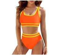 Generisch Tankini Women's Swimsuit Tummy Control Set Women's Bikini Sets with High Waist Sporty Two Piece Swimsuit Colour Block Swimsuits with High Cut Tank Top Monkey, orange, XL