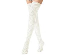 Generisch Tartan Stockings Women's Thigh High Socks Cable Knit Winter Boot Socks Over The Knee Extra Long Leg Men's Socks 39 42 Black, White, One Size