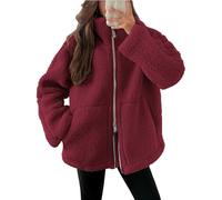 Generisch Teddy Jacket Women's Warm Fluffy Plush Jacket Zip Teddy Fleece Jacket Thermal Teddy Winter Jacket Plain Lapels Fleece Jacket with Pockets Leisure Outdoor Fleece Coat Winter Coat, red, XXL