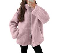 Generisch Teddy Jacket Women's Wool Fleece Jacket Zip Teddy Fleece Jacket Warm Fluffy Plush Jacket Plain Oversize Fleece Jacket with Pockets Leisure Outdoor Cuddly Jacket Winter Jacket, pink, M