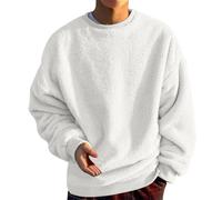 Generisch Teddy Sweatshirt Men's Fleece Pullover Long Sleeve Sweater Autumn Winter Tops Crew Neck Long Sleeve Plain Tops Plush Casual Shirt Fluffy Fuzzy Jumper Warm Streetwear, O White, S