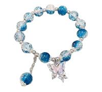 Generisch Teenager Heart Butterfly Glaze Bracelet Female Mori Fairy Sweet Beads Strings Hand Jewellery Bracelet Men's Silver with Engraving, one size, Zinc alloy, No Gemstone