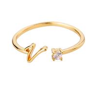 Generisch The Rings Costume Children 26 Initial Ring Jewellery Personalised Initial Letter Open Ring with Rhinestone Ring for Women Flexible Rings Women (V, One Size)