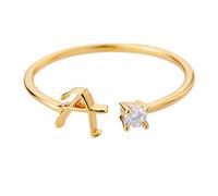 Generisch The Rings Costume Children 26 Initial Ring Jewellery Personalised Initial Letter Open Ring with Rhinestone Ring for Women Flexible Rings Ladies (A, One Size)