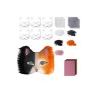 Generisch Therian Mask Kit, Therian Masks Craft Set with Blank Cat Mask, Faux Fur, Eye Net and Felt Cloth, DIY Furry Animal Masks for Halloween, Carnival and Make-Up Cosplay Party (#7)