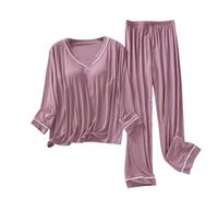 Generisch Thermal Underwear Women's Winter Top and Pyjama Bottoms Thermal Underwear Set Cosy Soft Pyjamas Slim Fit Elastic Loungewear Thermal Suit Winter Suit Leisure Suit with Built-in, purple, XL