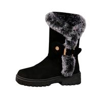 Generisch Thick Sole Ankle Boots Women's Low Heel Boots Short Shaft Slip On Shoes Plain Warm Winter Shoes Comfy Platform Boots Outdoor Activities Snow Boots, O Black, 5 UK