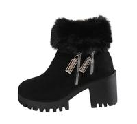 Generisch Thick Sole Snow Shoes Women's Short Shaft Slip-On Shoes Outdoor Activities Snow Boots Comfortable Boots Fashionable Plain Half Boots Autumn Winter Shoes, O Black, 6 UK