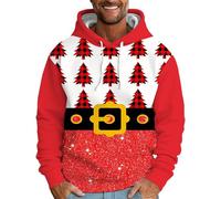 Generisch Thick Warm Fleece Pullover Men's Autumn and Winter Christmas Theme Printed Sweatshirt Long Sleeve Pocket Long Sleeve Hoodie Sweatshirt Tops Red Pullover, pink, S