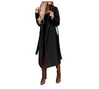 Generisch Thick Women's Coat Blouse Thin Coat Trench Long Jacket Women's Slim Long Belt Elegant Coats Outwear Bridal Coat Women, black, S