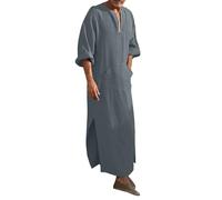 Generisch Thobe Men's Kaftan Long Sleeve Fashionable Long Sleeve Linen Shirt with Modern, Casual, Minimalist Design for Optimal Everyday Use, gray, 4XL