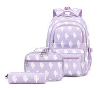 Generisch Three-piece backpack for primary and secondary schools, school bag, lunch bag, three-piece printed backpack (light purple, one size)