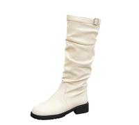 Generisch Timeless Velvet Ankle Boots Slip-On to the Calf Elegant Flat Women's Mid-Calf Boots with Clear Finish Perfect for Everyone, White, 2/2.5 UK