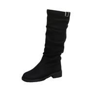 Generisch Timeless Velvet Ankle Boots Slip-On to the Calf Elegant Flat Women's Mid-Calf Boots with Clear Finish Perfect for Everyone, black, 6 UK