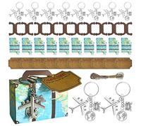 Generisch Tiny Suitcase, Suitcase Party Gift Box, 10 Sets Chocolate Box with Travel Ticket, Zinc Alloy Earth Plane Keychains, Vintage World Travel for Wedding, Bridal Shower