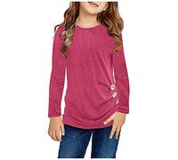 Generisch Toddler Baby Tunic Tops Crew Neck Ultra Soft Solid Color Long Sleeve Pullover Sweatshirt with Side Buttons, Hot Pink, 10-11 Years