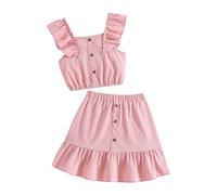 Generisch Toddler Girls Summer Bow Tie Sleeves Solid Tops Skirts 2 Pieces Outfits Clothing Set for Children Clothing Sports Suit Girls, pink, 11-12 Jahre